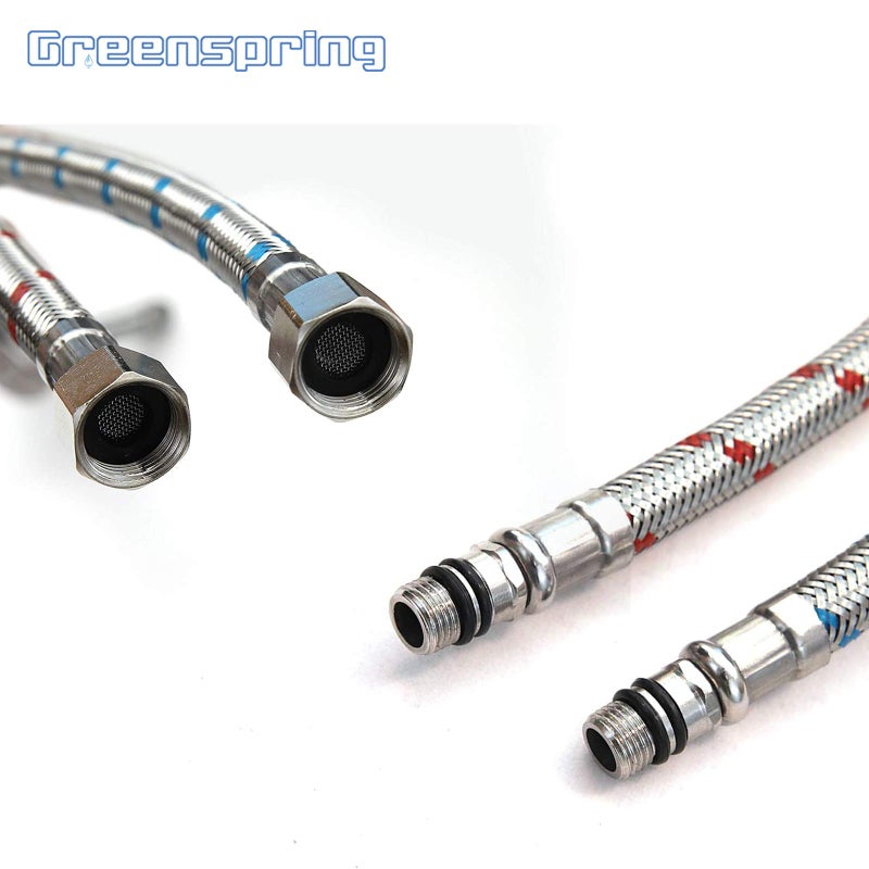 Green Spring Greenspring 24 Inch Long Faucet Connector, 2Pcs Faucet Supply Lines, Kitchen Sink Toilet Hose Braided Stainless Steel Supply Hose 3/8" Female Compression Thread x M10 Male Connector (1 Pair) - Image 5